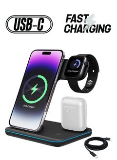 Wireless Charger – 3 in 1 Charging Station with USB Data Cable – Charging Station for iPhone 14/13/12/11 Pro/XS, Air Pods 3/2/1/pro, iWatch Series, Samsung and Qi-Certified Phones