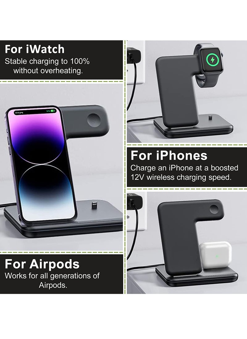 Generic - Wireless Charger – 3 in 1 Charging Station with USB Data Cable – Charging Station for iPhone 14/13/12/11 Pro/XS, Air Pods 3/2/1/pro, iWatch Series, Samsung and Qi-Certified Phones - Image 1