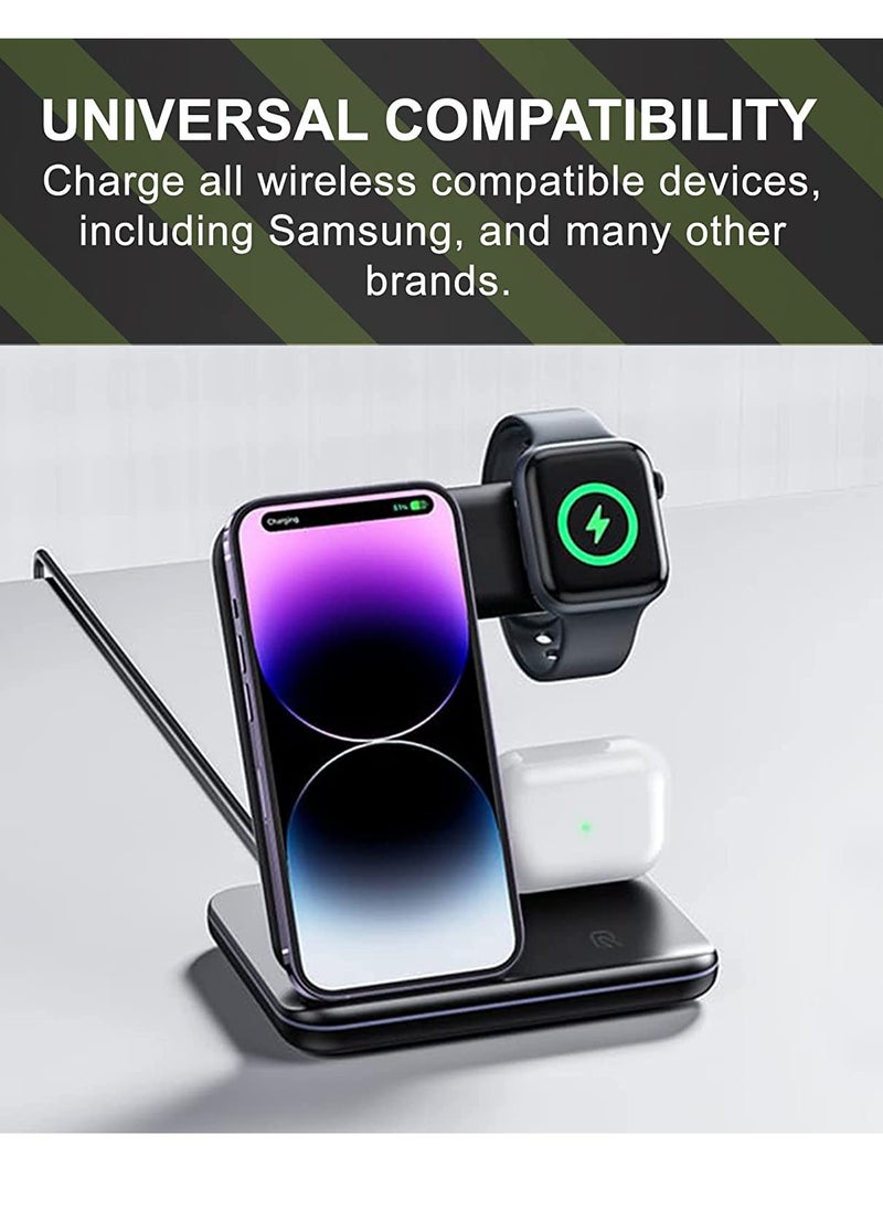 Generic - Wireless Charger – 3 in 1 Charging Station with USB Data Cable – Charging Station for iPhone 14/13/12/11 Pro/XS, Air Pods 3/2/1/pro, iWatch Series, Samsung and Qi-Certified Phones - Image 1