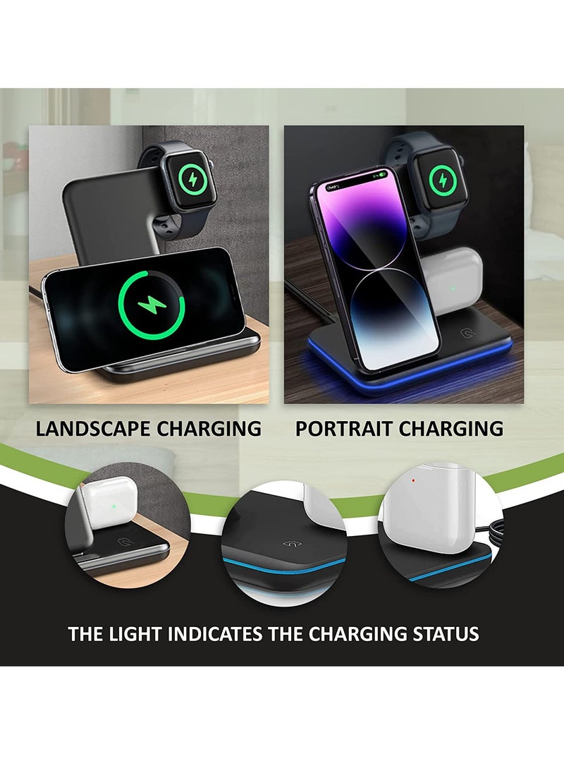 Generic - Wireless Charger – 3 in 1 Charging Station with USB Data Cable – Charging Station for iPhone 14/13/12/11 Pro/XS, Air Pods 3/2/1/pro, iWatch Series, Samsung and Qi-Certified Phones - Image 1