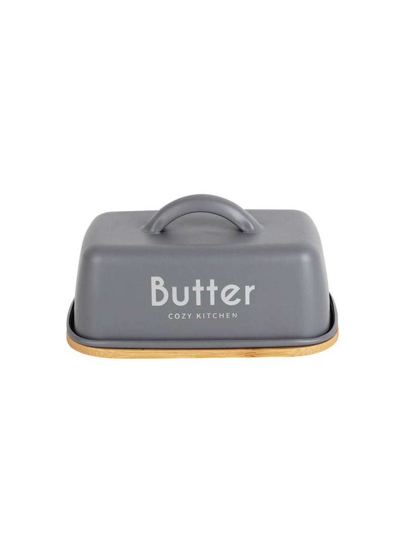 DANUBE HOME Gravitas Butter Dish with Metal Handle & Bamboo Base – Stylish Kitchen Butter Keeper, Durable Covered Butter Tray, Eco-Friendly Bamboo Design, Perfect for Modern Home Kitchens L9.8 X W15 X H5.8~7.6 Cm Grey - Image 2