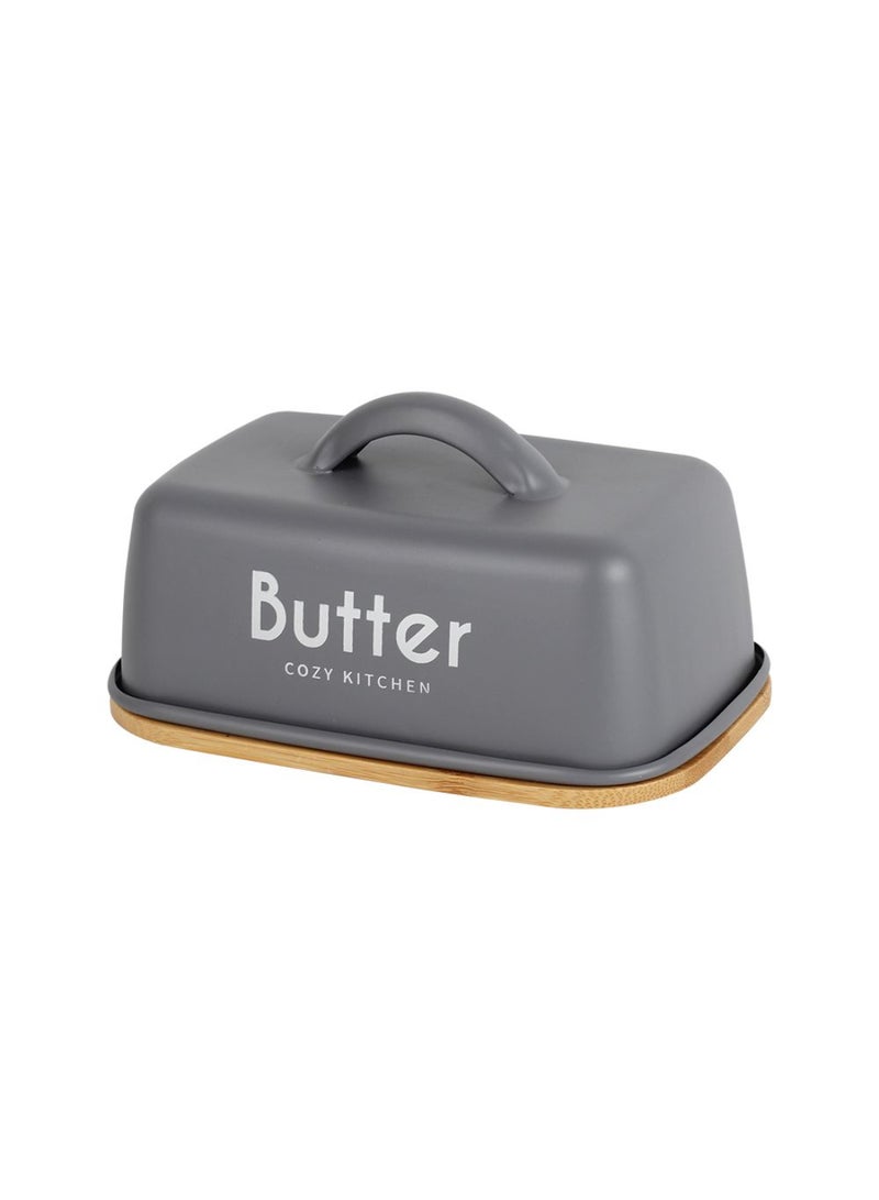 DANUBE HOME Gravitas Butter Dish with Metal Handle & Bamboo Base – Stylish Kitchen Butter Keeper, Durable Covered Butter Tray, Eco-Friendly Bamboo Design, Perfect for Modern Home Kitchens L9.8 X W15 X H5.8~7.6 Cm Grey - Image 3