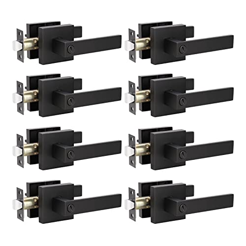 KNOBWELL Door Handles Black 8 Pack, Privacy Lever Door Handles, Heavy Duty 2.07 lb Interior Door Knobs for Bed and Bath, Reversible for Left and Right - Image 1