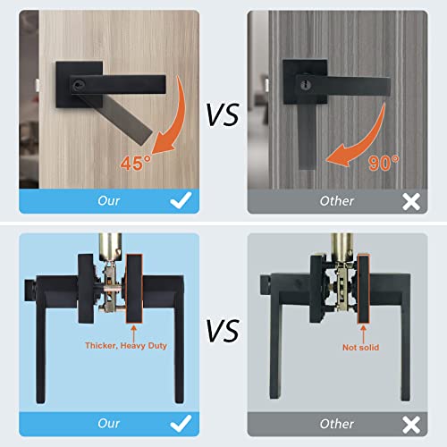 KNOBWELL Door Handles Black 8 Pack, Privacy Lever Door Handles, Heavy Duty 2.07 lb Interior Door Knobs for Bed and Bath, Reversible for Left and Right - Image 3