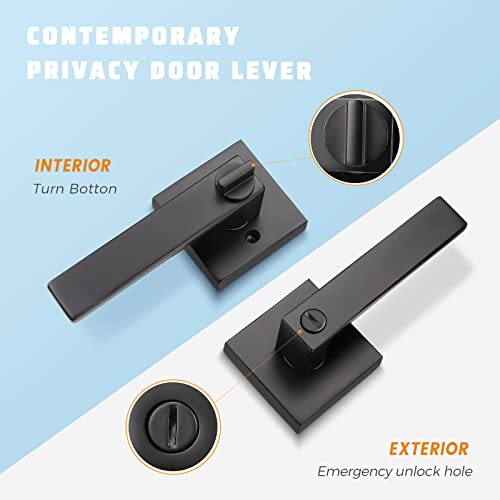 KNOBWELL Door Handles Black 8 Pack, Privacy Lever Door Handles, Heavy Duty 2.07 lb Interior Door Knobs for Bed and Bath, Reversible for Left and Right - Image 2