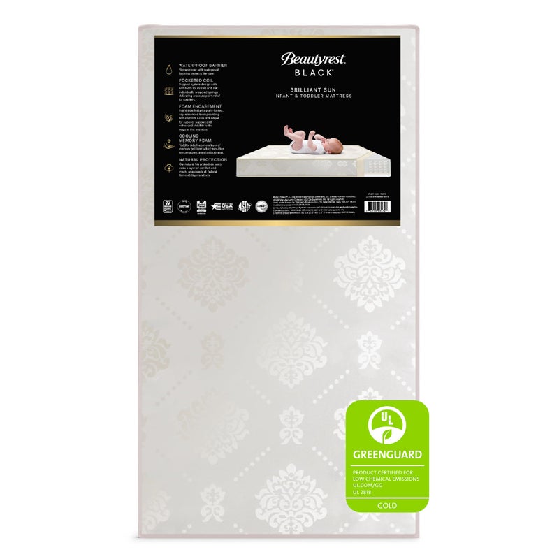 Delta CHILDREN Beautyrest Beginnings Black Brilliant Sun 2Stage Premium Crib and Toddler Mattress with PlantBased Soy Foam and Gel Memory Foam 