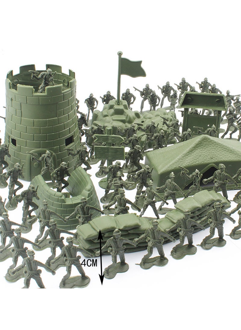 100pcs 4cm Green Toy Soldier Model Figures, 93pcs Soldier Figures, 7pcs Military Equipment Toy Set, Boy Gift
