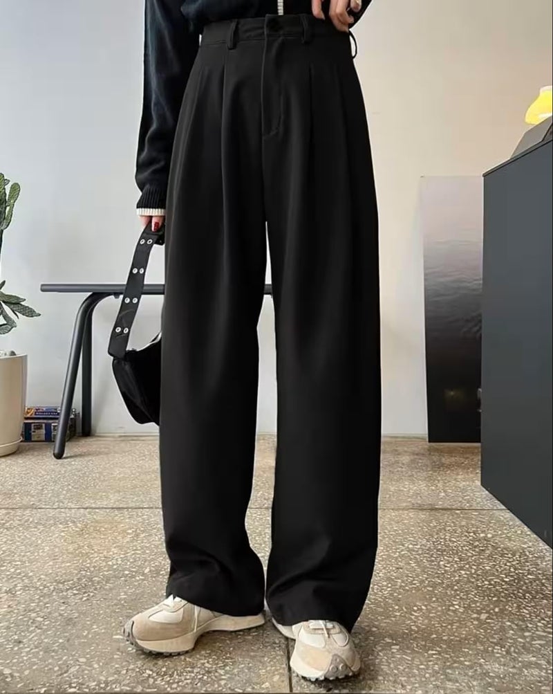 Toochki Trousers for Woman Pants Women's Formal Office Korean | Black Track Pant | Straight | Cotton Spandex Stretchable Trouser | High-Waisted Bottom Wear - Image 2