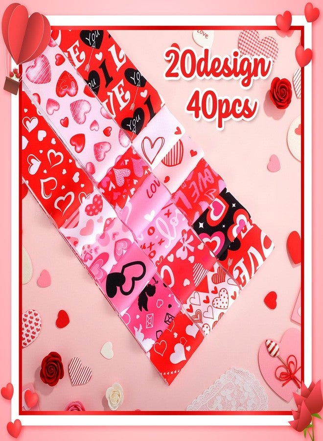 Tegeme 40 Pcs Valentine's Day Quilting Fabric Roll Cotton Red Pink Heart Romantic Quilting Patchwork 2.6 Inch Precut Patchwork Roll Decorative Sewing DIY Crafts for Valentine's Wedding (Classic) - Image 3