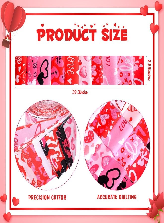 Tegeme 40 Pcs Valentine's Day Quilting Fabric Roll Cotton Red Pink Heart Romantic Quilting Patchwork 2.6 Inch Precut Patchwork Roll Decorative Sewing DIY Crafts for Valentine's Wedding (Classic) - Image 2