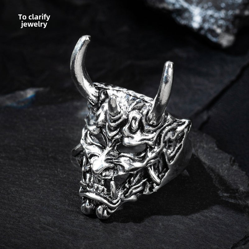 Punk Hip-Hop Skull Mask Ring Adjustable Unisex Silver