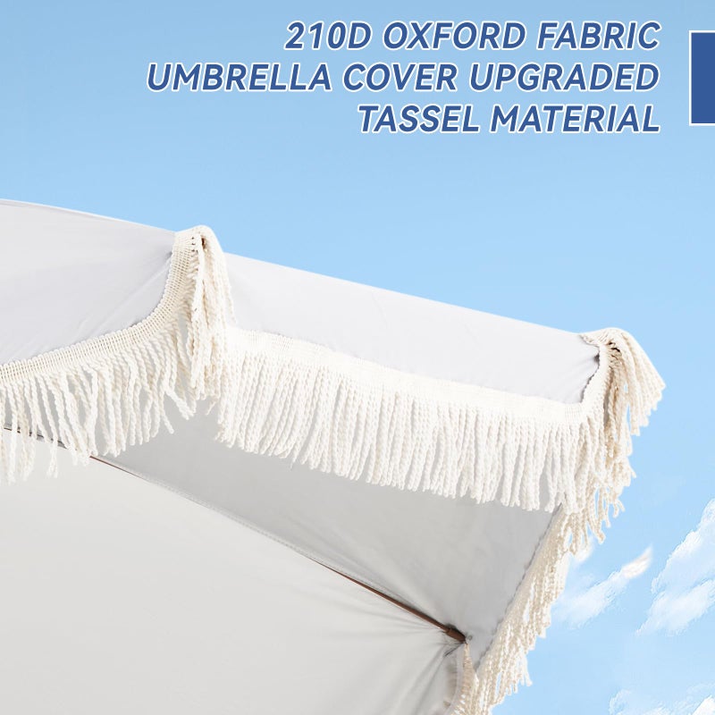 Aoxun 7ft Patio Umbrella with Fringe,Outdoor Beach Umbrella with Aluminum Pole, Ribs Push Button Tilt and Carry Bag, UV 50+ Picnic Tassel Umbrella (White) - Image 5