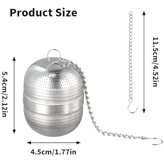 ريحني عبوة من 2 مصفاة شاي للشاي السائب، مصفاة شاي للشاي السائب، كرات شاي من الفولاذ المقاوم للصدأ، مصفاة بيض، مصفاة شاي شبكية دقيقة من الفولاذ المقاوم للصدأ 304، مصفاة توابل مع سلسلة للأكواب وأباريق الشاي - Image 3