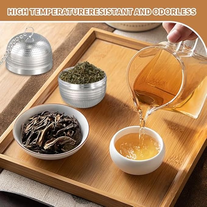 ريحني عبوة من 2 مصفاة شاي للشاي السائب، مصفاة شاي للشاي السائب، كرات شاي من الفولاذ المقاوم للصدأ، مصفاة بيض، مصفاة شاي شبكية دقيقة من الفولاذ المقاوم للصدأ 304، مصفاة توابل مع سلسلة للأكواب وأباريق الشاي - Image 5