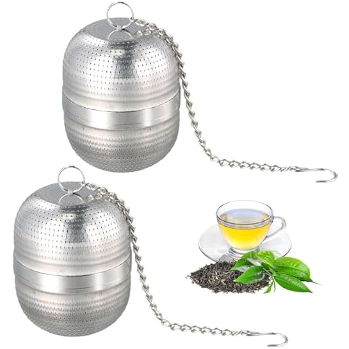 ريحني عبوة من 2 مصفاة شاي للشاي السائب، مصفاة شاي للشاي السائب، كرات شاي من الفولاذ المقاوم للصدأ، مصفاة بيض، مصفاة شاي شبكية دقيقة من الفولاذ المقاوم للصدأ 304، مصفاة توابل مع سلسلة للأكواب وأباريق الشاي - Image 2