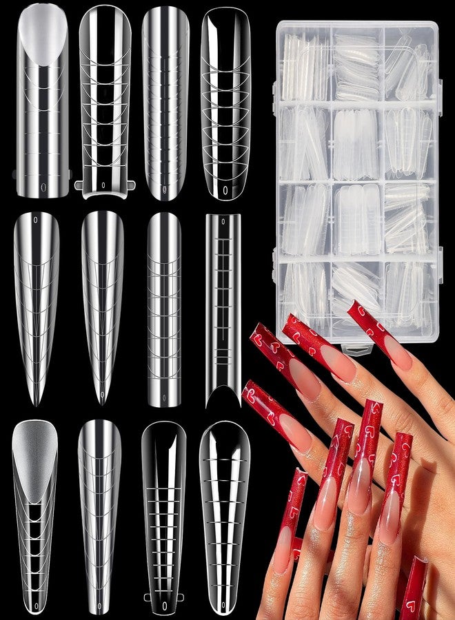 BOMOQING 288PCS Nail Forms & Molds for French Nails, Acrylic Nail Tips, 96PCS Duet System Dual Forms Sticker Silicone Reusable Pads, 4 Styles 12 Sizes Scale for Manicure Extension - Image 1