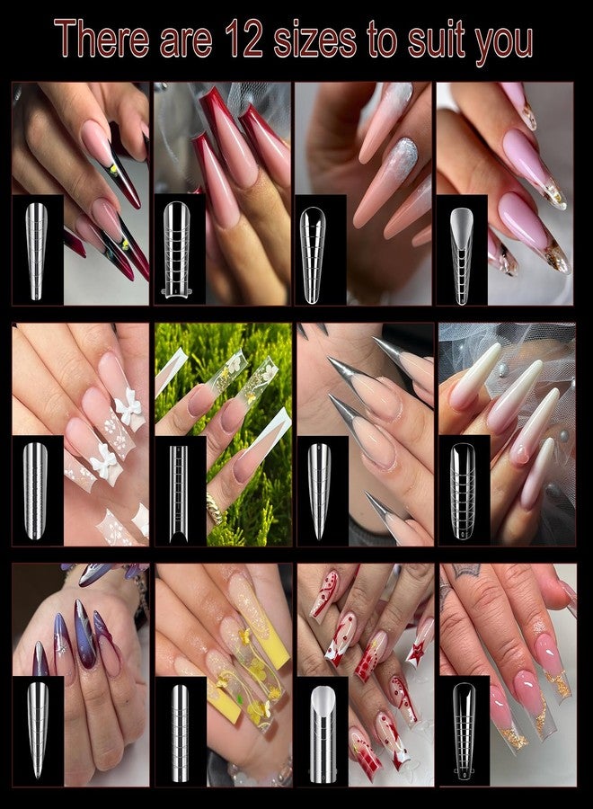 BOMOQING 288PCS Nail Forms & Molds for French Nails, Acrylic Nail Tips, 96PCS Duet System Dual Forms Sticker Silicone Reusable Pads, 4 Styles 12 Sizes Scale for Manicure Extension - Image 4