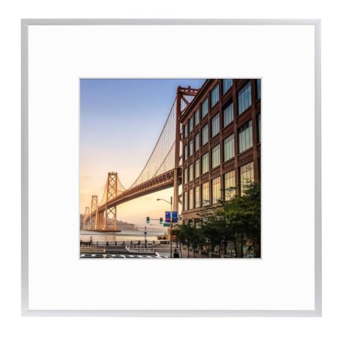 Frametory, 12x12 Aluminum Picture Frame - 12 x 12 Silver Frame with Removable Mat for 8 x 8 Photo - 12 by 12 Durable Metal Frame with Real Glass - Sawtooth Hanger for Easy Wall Display - 1 Pack - Image 1