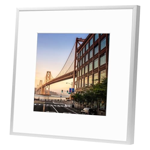 Frametory, 12x12 Aluminum Picture Frame - 12 x 12 Silver Frame with Removable Mat for 8 x 8 Photo - 12 by 12 Durable Metal Frame with Real Glass - Sawtooth Hanger for Easy Wall Display - 1 Pack - Image 2