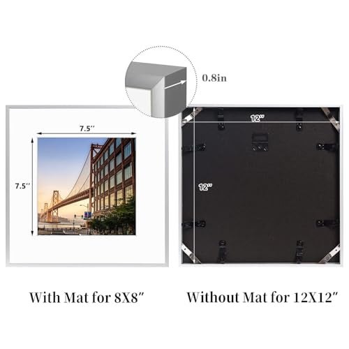 Frametory, 12x12 Aluminum Picture Frame - 12 x 12 Silver Frame with Removable Mat for 8 x 8 Photo - 12 by 12 Durable Metal Frame with Real Glass - Sawtooth Hanger for Easy Wall Display - 1 Pack - Image 5