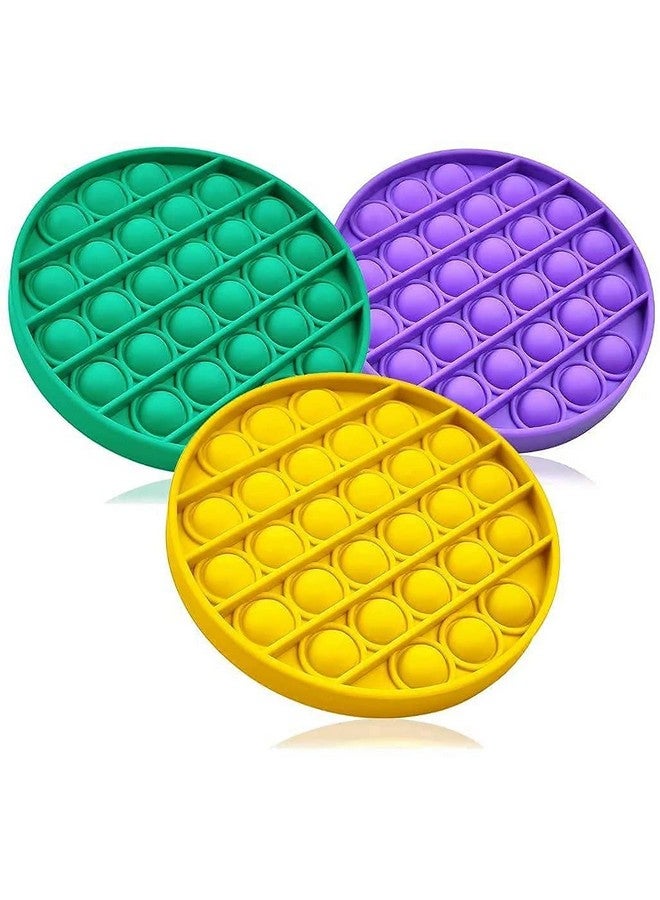 P-Plus International 3PC Push pop pop Bubble Sensory Fidget Toy Autism Special Needs Stress Reliever,Squeeze Sensory Toy, for Kids, Family,and Friends (Round Green+Purple+Yellow) - Image 1