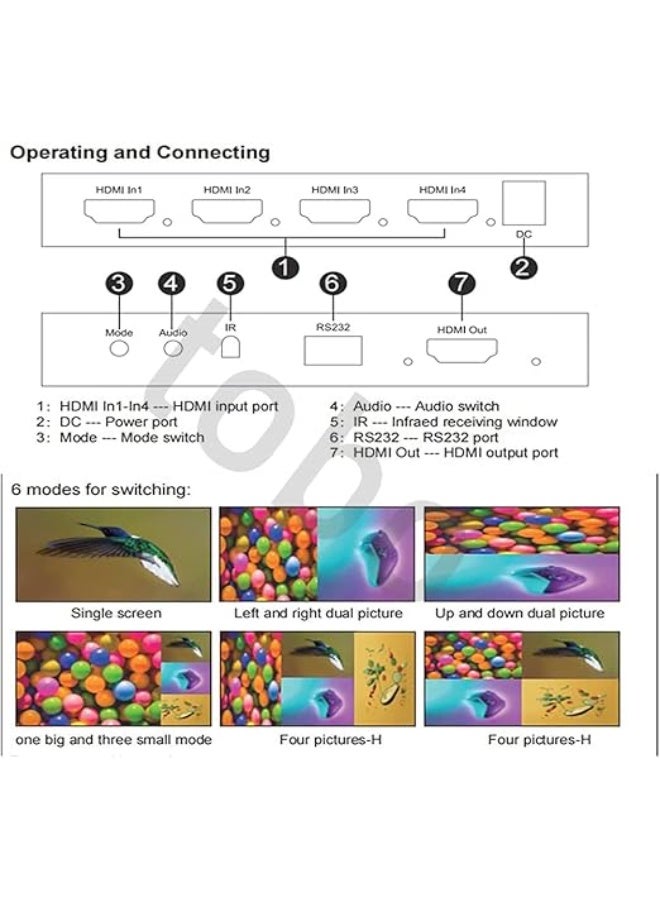 جهاز تقسيم الشاشة الرباعي HDMI 4x1 - عملي وجودة عالية (Full 1080P) - عرض 4 مصادر على شاشة واحدة مع تبديل سلس - Image 2