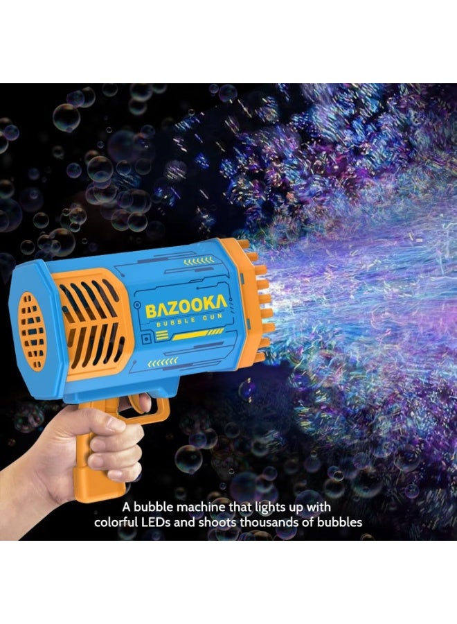ARGT Bubble Machine Gun, Bubble Gun with Lights, Bubble Solution, 69 Holes Bubbles Machine for Kids Adults, Summer Toy Gift for Outdoor Indoor Birthday Wedding Party - Blue Bubble Makers - Image 4