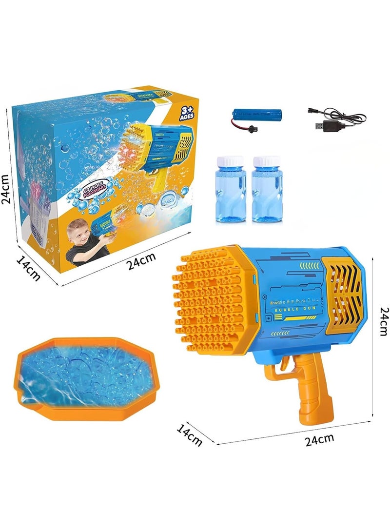 ARGT Bubble Machine Gun, Bubble Gun with Lights, Bubble Solution, 69 Holes Bubbles Machine for Kids Adults, Summer Toy Gift for Outdoor Indoor Birthday Wedding Party - Blue Bubble Makers - Image 3