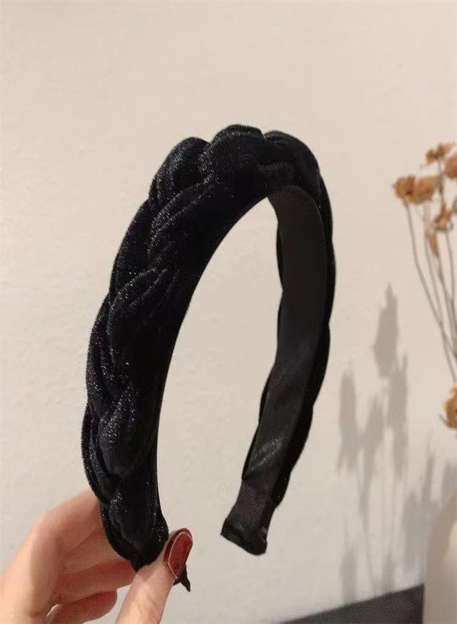RFTWXHPN Black Velvet Braided Headbands for Women Padded Wide Hair Bands Braid Headband for Women Girls Non Slip Thick Braided Head Bands Chunky Puffy Hair Hoop Band Braids Headband - Image 5