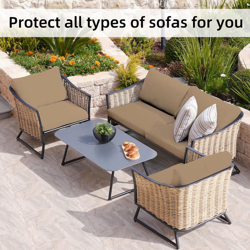 BIETYONE 8Pcs Stretch Patio Cushion Covers,Outdoor Couch Covers Replacement,Outdoor Couch & Sofa Slipcovers,for Patio Furniture Cushion Covers,Washable Reusable Furniture Protector (Khaki, Cover Only) - Image 4