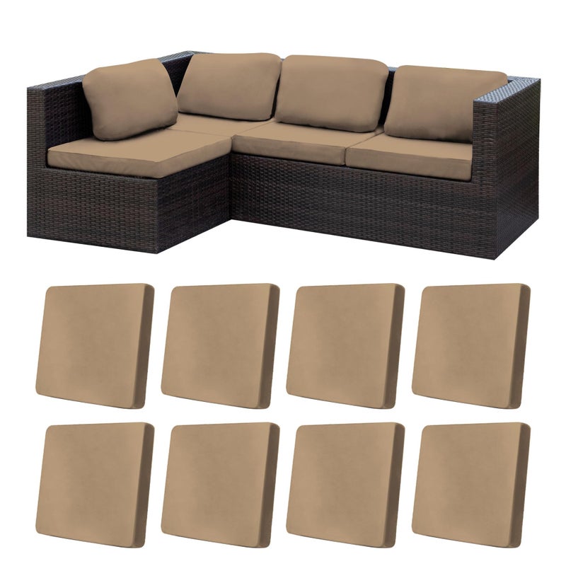 BIETYONE 8Pcs Stretch Patio Cushion Covers,Outdoor Couch Covers Replacement,Outdoor Couch & Sofa Slipcovers,for Patio Furniture Cushion Covers,Washable Reusable Furniture Protector (Khaki, Cover Only) - Image 1