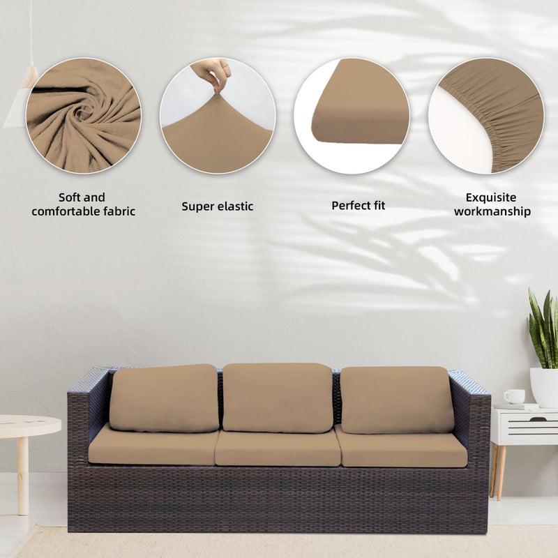 BIETYONE 8Pcs Stretch Patio Cushion Covers,Outdoor Couch Covers Replacement,Outdoor Couch & Sofa Slipcovers,for Patio Furniture Cushion Covers,Washable Reusable Furniture Protector (Khaki, Cover Only) - Image 3
