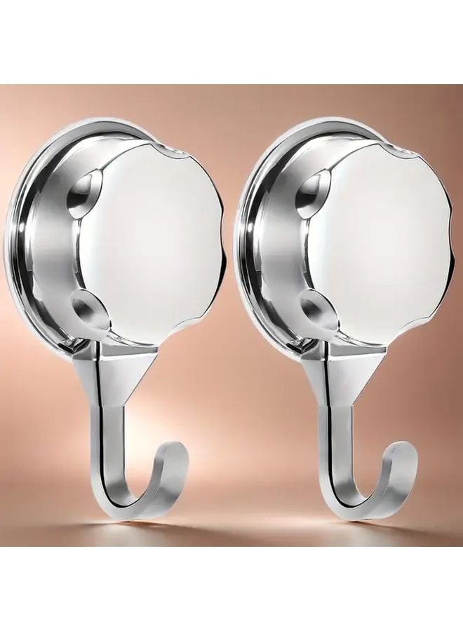 2 Pack Silvery Chrome Suction Cup Hooks Heavy Duty Towel Hangers For Shower Door - Image 2