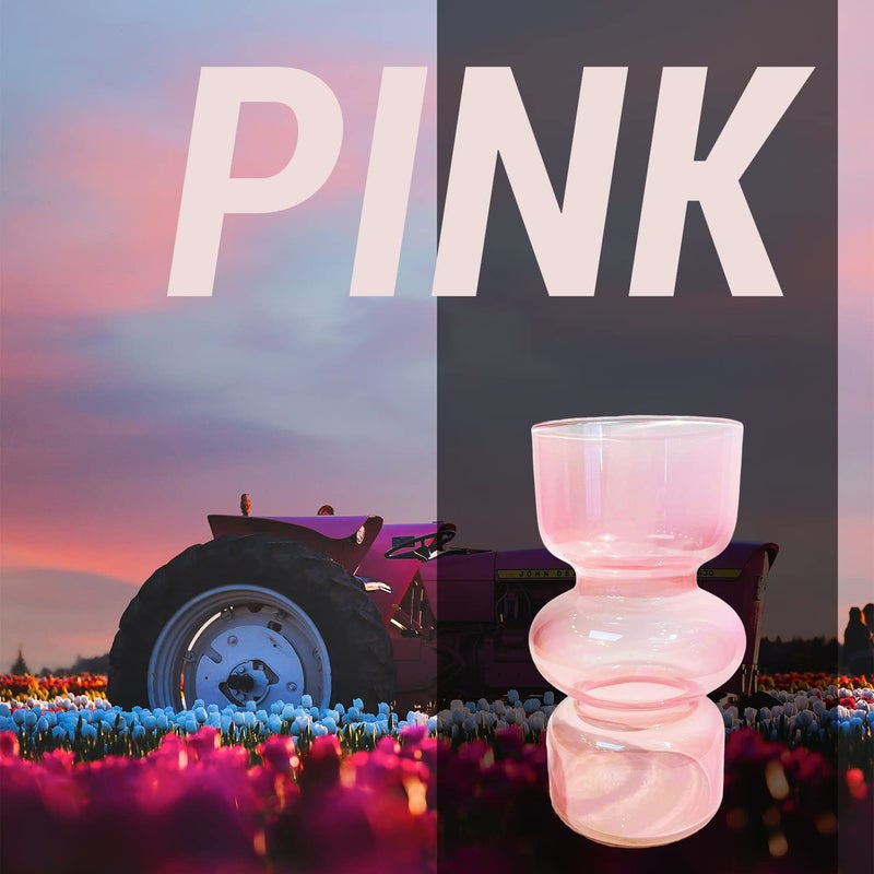 BLOFLO STU Bloflo Pink الشفافة الزجاجية الزجاجية المائية 7 بوصات مزهرية ملونة للزهور مزهرية الزجاج من الزهور من ثلاث طبقات للمنزل D؟ Cor مزهرية زجاجية هندسية حديثة لطاولة حفل زفاف المكتب المنزلي (وردي) - Image 4