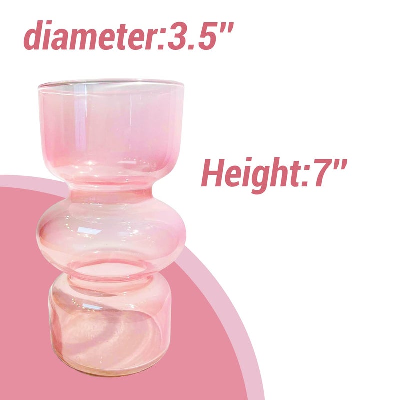 BLOFLO STU Bloflo Pink الشفافة الزجاجية الزجاجية المائية 7 بوصات مزهرية ملونة للزهور مزهرية الزجاج من الزهور من ثلاث طبقات للمنزل D؟ Cor مزهرية زجاجية هندسية حديثة لطاولة حفل زفاف المكتب المنزلي (وردي) - Image 5