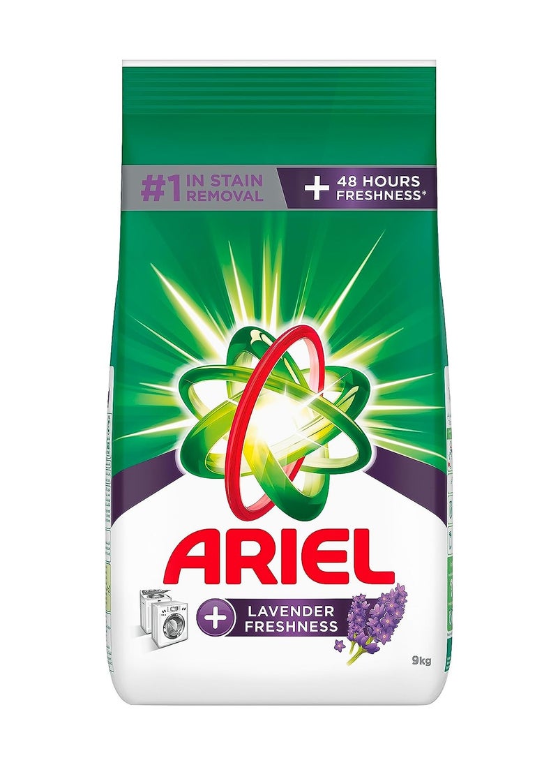 Ariel Lavender Laundry Detergent Powder with 48 Hours of Freshness, 9 kg  - Image 1