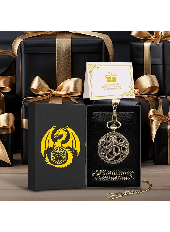 Keller & Weber Mini Dnd Dice Set Steampunk Hollow Octopus Pocket Watch Shell Case, 7Pcs Polyhedral Metal D&D Dice Set, Dnd Gifts With Gift Box For Player, Role Playing Board Games Accessories, Bronze - Image 3