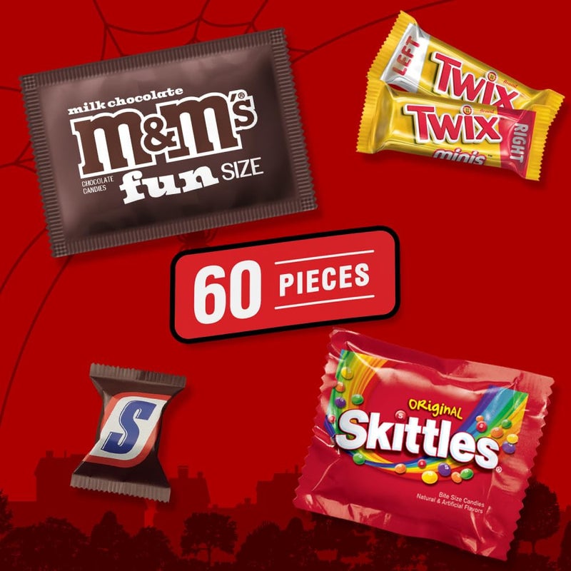Mars M&M'S Milk Chocolate, SNICKERS, SKITTLES Original & TWIX Fun Size and Minis Individually Wrapped Trick or Treat Halloween Candy Variety Pack, 60 Ct Bulk Bag - Image 3