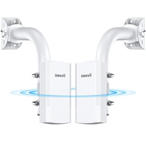 UeeVii Wireless Bridge with 2 Brackets, UeeVii 5.8G Point to Point WiFi Bridge, 2 km Long Range Outdoor CPE with Dual 100Mbps LAN Ports, 24V PoE Injector, Ideal for Extending Network to Barn, Garage, or Shop - Image 1