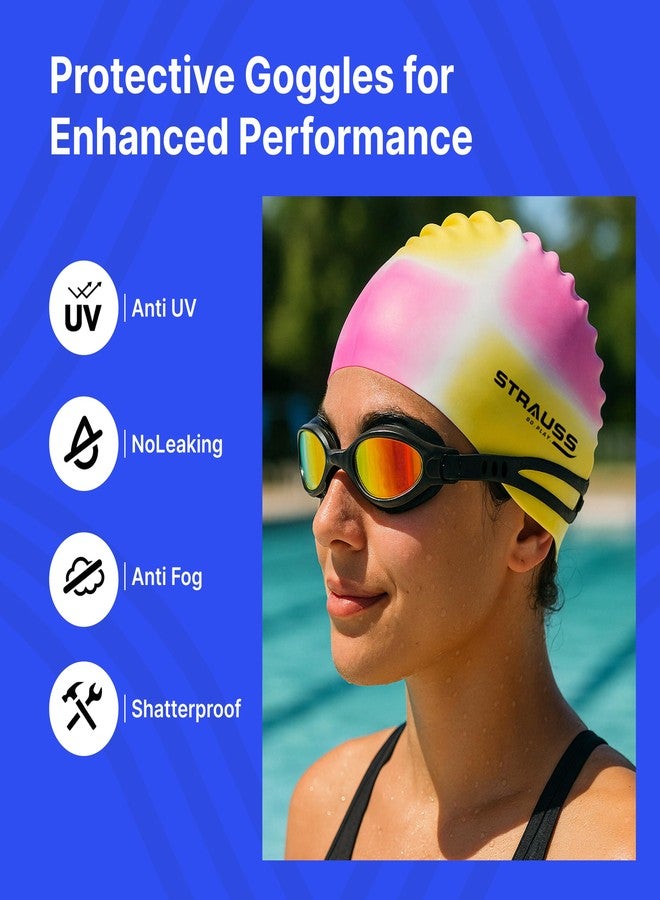 STRAUSS Swimming Set with UV and Anti Fog Protection Goggles, Swim Cap, Earplug and Nose Plug Set - Suitable Swimming Kit for All Age Group | Fully Adjustable | (Multicolor Pink) - Image 2