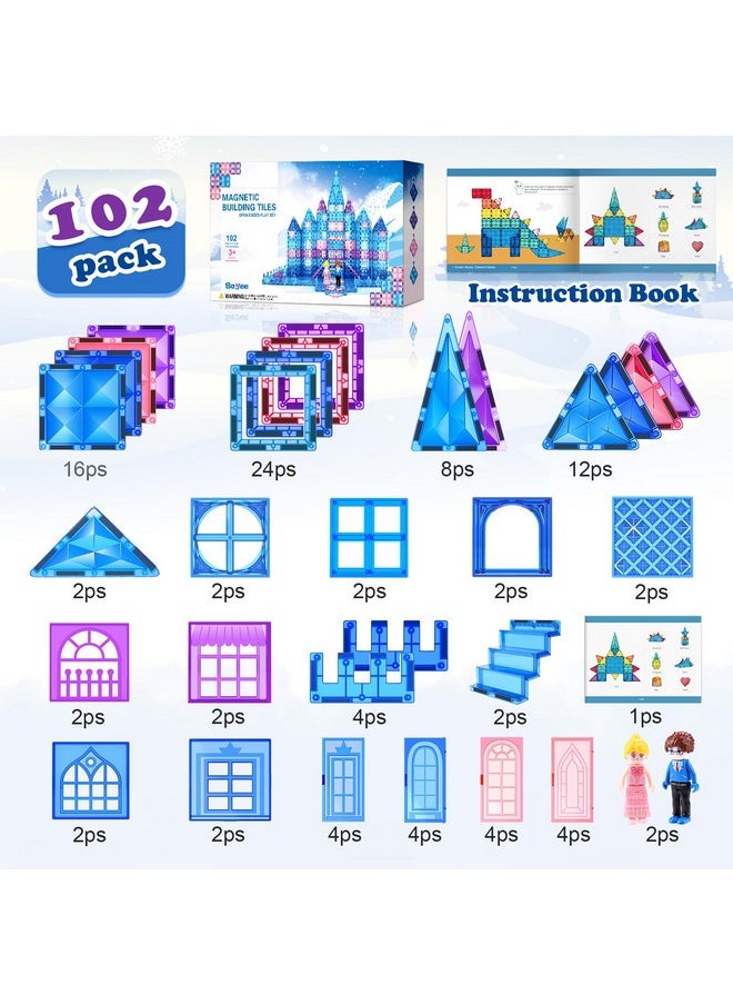 Soyee Frozen Toys For Girls Magnetic Tiles 102Pcs With 2 Stairs 2 Dolls Princess Castle Building Toys Girls Toys Age 4-5 6-8 Magnetic Blocks Birthday Xmas Gifts For Girls Toys For 3 4 5 6 7 8+ Year Old  - Image 2