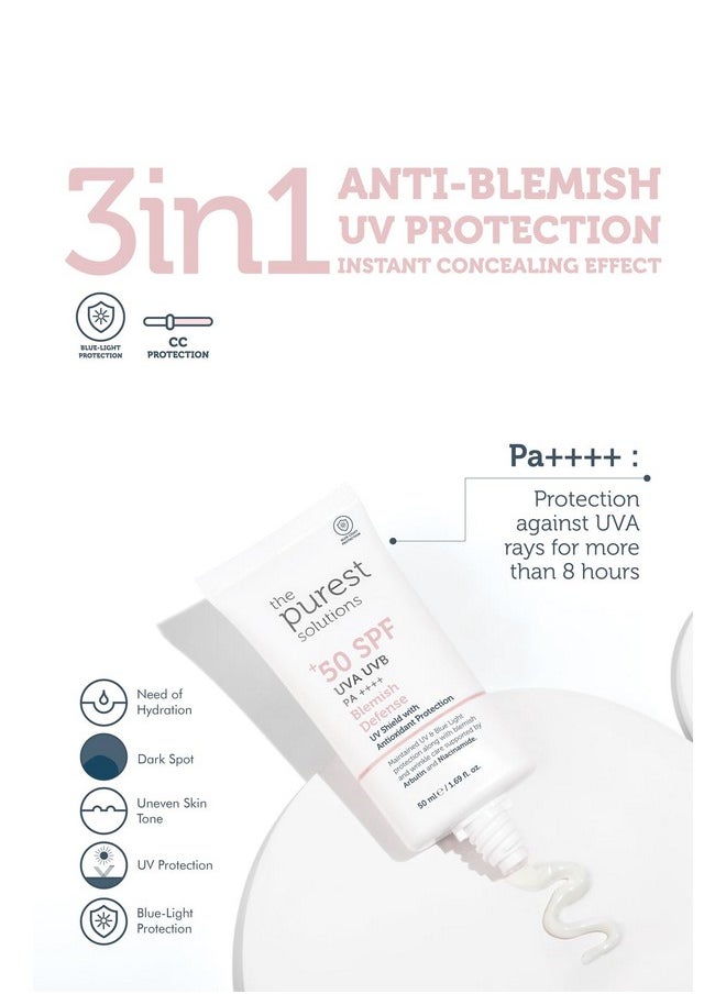 the purest solutions The Purest Solutions Blemish Defense (UV Shield with Antioxidant Protection SPF 50+) - 8h UVA Protection, Arbutin & Niacinamide for Skin Tone Harmonization and Moisturizers - Vegan (50 ml)  - Image 3