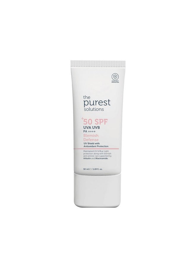 the purest solutions The Purest Solutions Blemish Defense (UV Shield with Antioxidant Protection SPF 50+) - 8h UVA Protection, Arbutin & Niacinamide for Skin Tone Harmonization and Moisturizers - Vegan (50 ml)  - Image 1