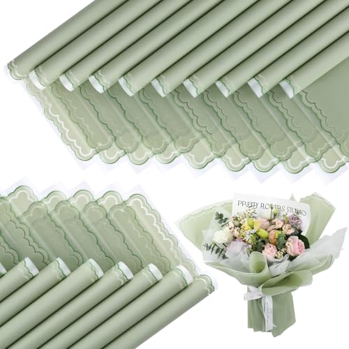 FUHITIM 20 Sheets Flower Wrapping Paper Waterproof Floral Bouquet Wrapping Paper Florist Supplies Packaging Paper for Wedding Birthday Gift DIY Crafts Green - Image 2