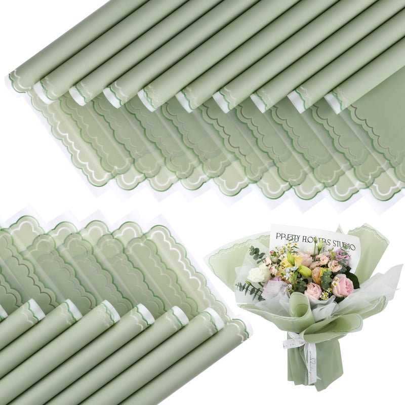 FUHITIM 20 Sheets Flower Wrapping Paper Waterproof Floral Bouquet Wrapping Paper Florist Supplies Packaging Paper for Wedding Birthday Gift DIY Crafts Green - Image 3
