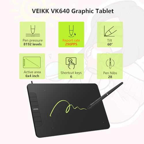 VEIKK VK640 Drawing Tablet 6x4 inch Portable Pen Tablet with 8192 Levels Battery-Free Stylus Graphic Tablet, 6 Shortcuts Keys for Android, Windows, mac OS and Linux, Support Tilt Function - Image 3