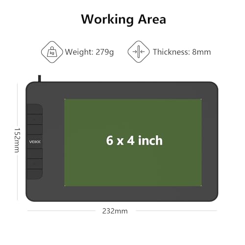 VEIKK VK640 Drawing Tablet 6x4 inch Portable Pen Tablet with 8192 Levels Battery-Free Stylus Graphic Tablet, 6 Shortcuts Keys for Android, Windows, mac OS and Linux, Support Tilt Function - Image 4