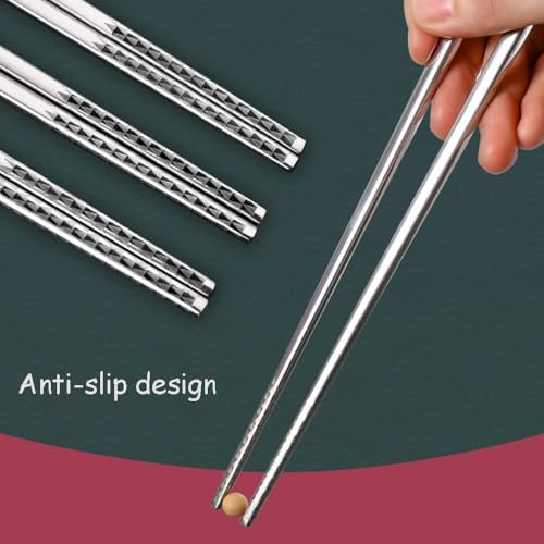 RIANZ Metal Chopsticks Reusable Dishwasher Safe, Chinese Japanese Korean 316 Stainless Steel Chopstick, Square Fancy Color Laser Engraved Chopstick for Cooking Eating, Non-Slip 1 Pair (Style 3) - Image 3