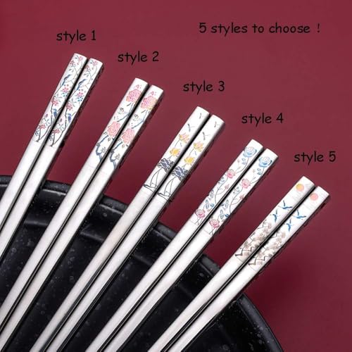 RIANZ Metal Chopsticks Reusable Dishwasher Safe, Chinese Japanese Korean 316 Stainless Steel Chopstick, Square Fancy Color Laser Engraved Chopstick for Cooking Eating, Non-Slip 1 Pair (Style 3) - Image 4