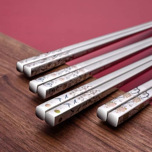 RIANZ Metal Chopsticks Reusable Dishwasher Safe, Chinese Japanese Korean 316 Stainless Steel Chopstick, Square Fancy Color Laser Engraved Chopstick for Cooking Eating, Non-Slip 1 Pair (Style 3) - Image 5